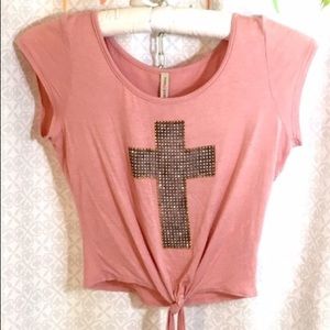 Pink Berry Cropped Tee Silver and Gold Studs MED